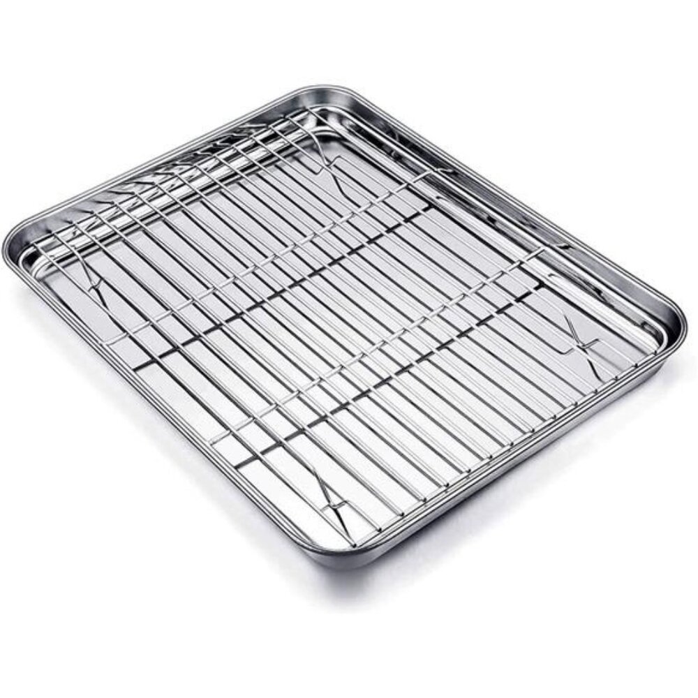 TeamFar Baking Tray and Rack Set, Stainless Steel Baking Pan Cookie Sheet